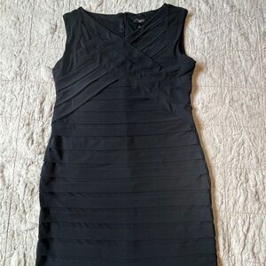Ann Taylor Black Sleeveless Layered Sheath Midi Dress